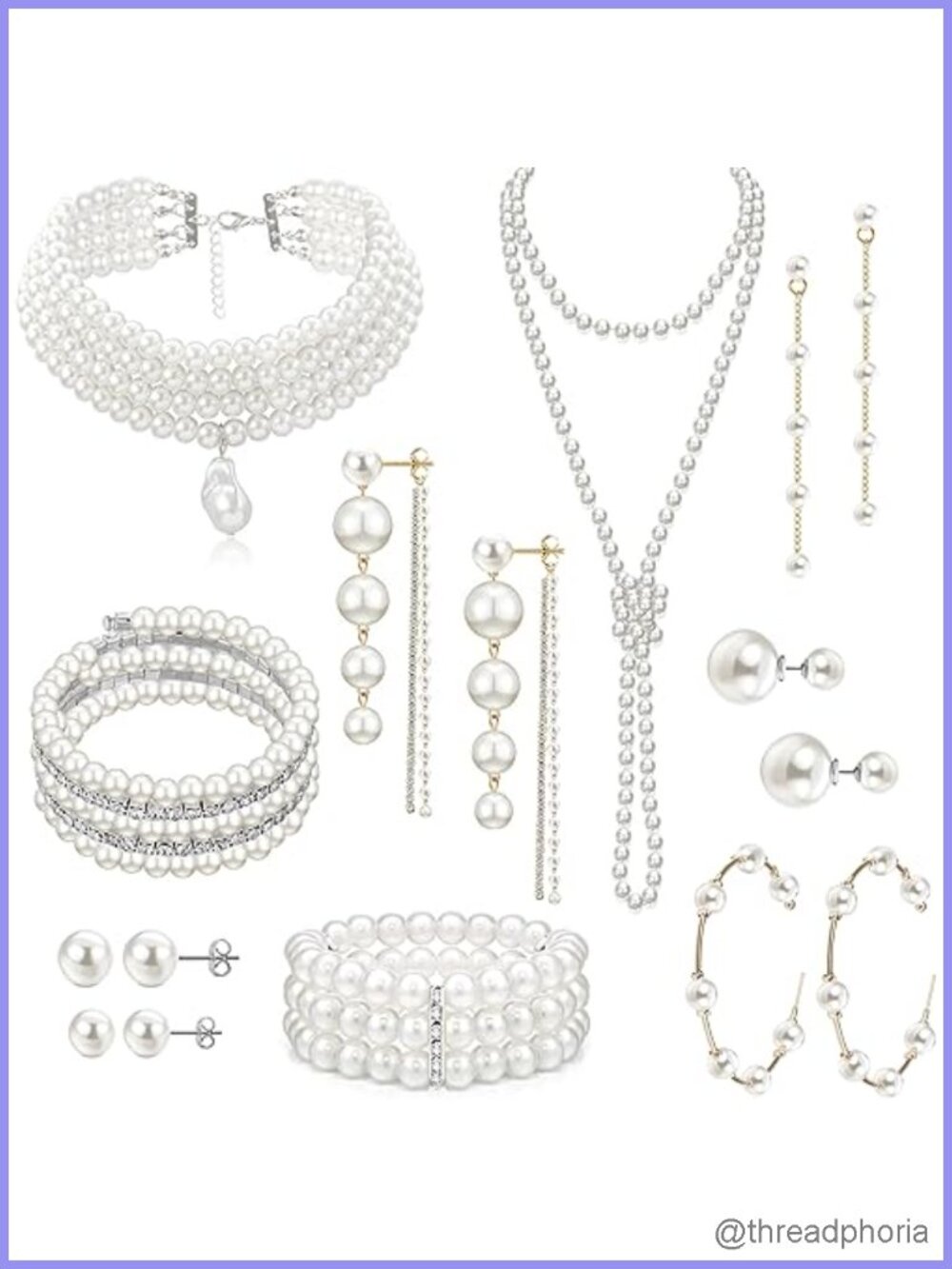 16 Pc Faux Pearl Jewelry Set Necklace Earrings Bracelet Choker Bridal